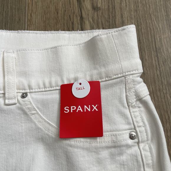 NEW Spanx Seamed Front Wide Leg Jeans Large TALL High Rise Shaping Ecru White - Picture 7 of 14